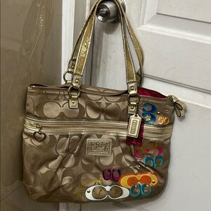 Coach Gold Shoulder Bag with Colorful Accents